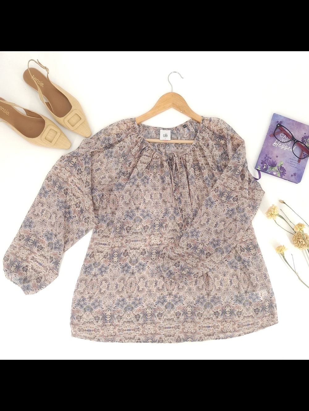 ✨Cabi Sienna Floral Peasant Blouse Sheer Boho Top S 5028✨